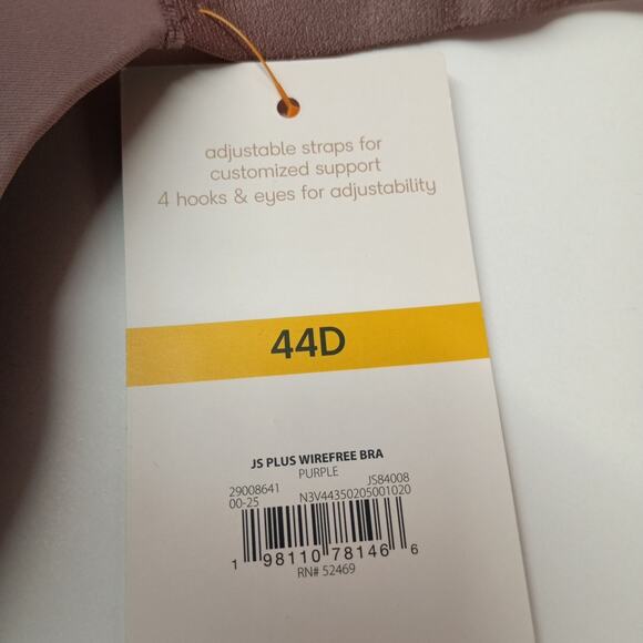 Joyspun Plus Wirefree Full Coverage Bra Women's Size 44D Purple Smooth Wings - Picture 3 of 5